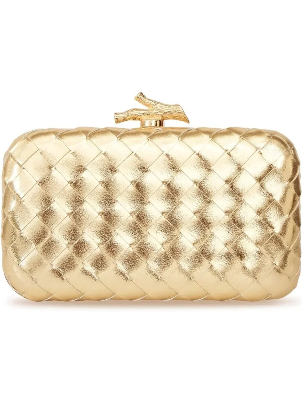 Chic Gold Metallic Woven Clutch Purse | Stylish Evening Shoulder Box Bag